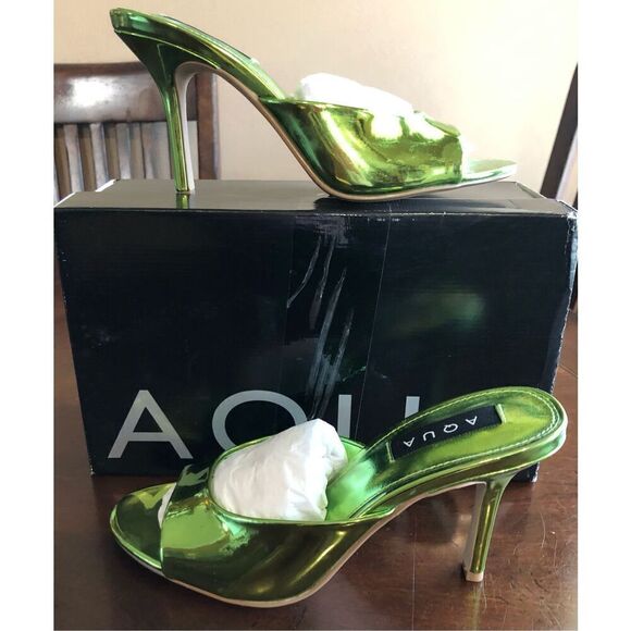 AQUA - 🎉HP🎉 NWT L Sz 7.5 Maeve Reilly Lucio High Heel Slides/Metallic Emerald - Picture 6 of 14